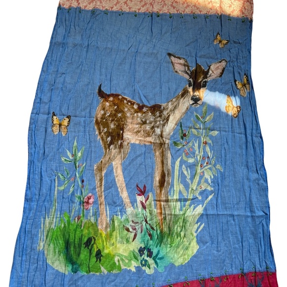 CUTE STUFF SCARF COTTON FAWN BUTTERFLIES DECORATIVE BORDERS LIGHTWEIGHT NOVELTY - Picture 1 of 9